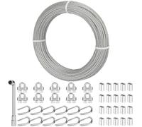 TooTaci Cable Acier 3mm/30M avec 10 M3 Serre-Câbles & 10 Cosses, 20 Manchons, Câble en Acier Inoxydable 304, Kit de 3mm Câble Métallique Support Plante Grimpante,Grillage Cloture,Corde a linge