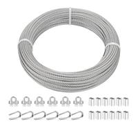 TooTaci Cable Acier 3mm/30M avec 6 M3 Serre-Câbles & 6 Cosses, 12 Manchons, Câble en Acier Inoxydable 304, Kit de 3mm Câble Métallique Support Plante Grimpante,Grillage Cloture,Corde a linge