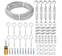 TooTaci Cable Acier 3mm/30M Câble en Acier Inoxydable 304 Revêtu de PVC, avec M5 Tendeur Cable, œillets & Serre-Câbles, Kit de Câble Métallique pour Plantes Grimpantes, Clôtures, Lumières Suspendues