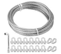TooTaci Cable Acier 6mm, 5M Cable inox 6mm Extérieur avec 12 Pièces M6 Serre-câbles,4 Pièces Cosses M6, Kit de Câble Métallique pour Corde a linge,Garde Corps,Plantes Grimpantes, Suspendre