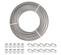 TooTaci Câble en acier inoxydable 3/16, câble métallique de 15,2 m avec manchons de sertissage, cosses, câble d'avion 7 x 19 brins pour cour, tyrolienne, garde-corps de terrasse, kit de suspension