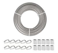 TooTaci Câble en acier inoxydable 6mm, câble métallique de 15M avec cosses et manchons de sertissage en aluminium, 7 x 19 brins