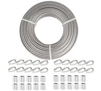 TooTaci Câble en acier inoxydable de 6,35 mm, câble métallique de 6,35 mm, câble d'avion de 7 x 19 brins, câble en acier avec manchons à sertir, cosses, câble de 6,35 mm pour kit de tyrolienne,