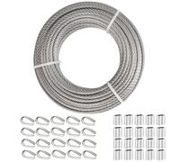 TooTaci Câble métallique 30M, 5mm câble en acier inoxydable, câble d'avion 7 x 19 brins avec manchons de sertissage, cosses, 5mm câble pour kit de tyrolienne, kit de garde-corps, fil de suspension