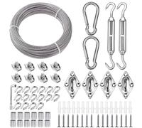 TooTaci Corde en Acier Inoxydable à Suspendre Kit,15M/3mm Câble en Acier Inoxydable Revêtu avec Tendeurs,Kit de M5 Tendeurs Cable pour Plantes Grimpante,Corde a Linge,Voile d'ombrage Suspension