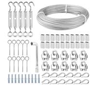 TooTaci Corde en Acier Inoxydable à Suspendre Kit, 30M/3mm Cable Filin Acier Inoxydable 304 avec M5 Tendeur Cable Inox, pour Plantes Grimpante, Corde a linge, Garde Corps, Suspension Exterieur
