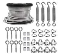 TooTaci Corde en Acier Inoxydable à Suspendre Kit, 60M/5mm Cable Acier Inoxydable 304 Revêtu PVC, avec M6 Tendeur Cable Inox Filin Acier pour Plantes Grimpante,Corde a linge,Suspension Exterieur