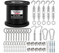 TooTaci Kit de Câble Acier Inoxydable 2mm, Câble de 50M Gaine Noire avec Tendeurs - Kit de Suspension pour Guirlandes Lumineuses, Treillis pour Plantes Grimpantes, Support de Rideau