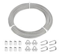 TooTaci Kit de Câble Acier Inoxydable - 3mm/15M avec Serre-Câbles et Manchons, Idéal pour Treillis de Jardin, Clôtures, Lumières Suspendues et Projets DIY