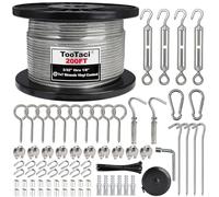 TooTaci Kit de Câble Acier Inoxydable 3mm, 60M Gaine Vinyle Transparente 304 avec Tendeurs M5 - Idéal pour Guirlandes Lumineuses, Étendoirs, Treillis de Jardin, Rideaux