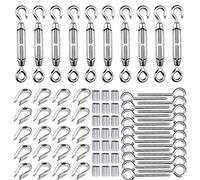 TooTaci Kit de M5 Tendeur Cable Inox 2mm en Acier Inoxydable 304, avec Lot de 10 Tendeur Cable, 20 M5 Crochets à Vis à Oeillet, 20 M2 Manchons & M2 Cosses de Câble, pour Clôture, Fils de Suspension