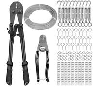 TooTaci Outil de sertissage de câble métallique jusqu'à 3,2 mm, outil de sertissage avec câble en acier inoxydable de 61 m, coupe-fil, tendeur, crochet à œillet, kit de câble métallique pour treillis,