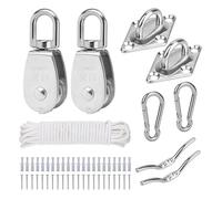 TooTaci Poulie M25 de levage, Kit de Poulie en acier inoxydable 304 Pour Cordes et Cable avec 6mm corde de ligne 10M, et M5 Mousqueton,Plaque de Coussinet, Crochets de Taquet