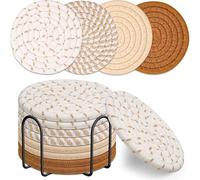 Tootesa Lot de 8 dessous de verre pour boissons faits à la main avec support, dessous de verre ronds en coton, lavables et résistants à l'usure, décoration de table (marron, 4 couleurs)