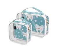 Tooth Fairy Lot de 2 trousses de toilette transparentes avec poignées pour voyage, multicolore, Lot de 2