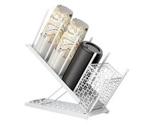 Toothbace Porte Gobelet Et Couvercle,Incliné Grille Porte Tasse RéGlable à 4 Compartiments Avec Panier En Maille Pour Rangement Tasses à Café, Gobelets En Papier Et Capsules De Café (Blanc)