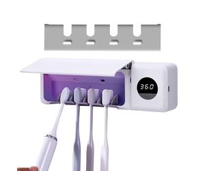Toothbrush Holder - UVC Wall Mount Stand, Rechargeable Storage Organizer with Air Drying, Digital Display for Hygienic Toothbrush Protection, Bathroom Accessories for Home, Apartment, Or Family Use
