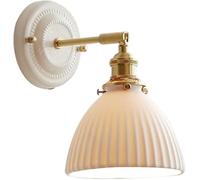 TOOTHGENERIC Brass Wall Light Nordic Indoor Wall Sconce Ceramic Shade Wall Mounted Lamp Bedroom Lighting for Bedside Living Room Dining Room Hallway(Funnel)