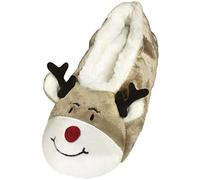 TOOTSIES Dames Femmes Filles Rouge Nouveauté De Fête Père Noël Rudolph Renne Noël Chaussons avec Doublure en Laine Polaire