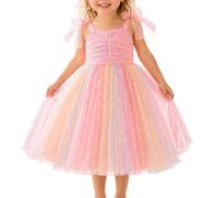 TootyTots Robe de fée pour fille - Robe de princesse avec ailes de papillon 3D - En tulle arc-en-ciel - Tutu - Pour anniversaire, mariage, carnaval