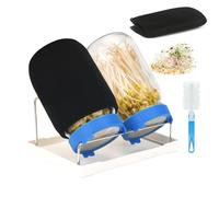 Toowood Bocal de Germination - 2 x 1000ml Germoir en Verre Bocal à Germes avec Couvercles Maille Inox, Support, Plateau, Toile d'Ombrage et Brosse - Culture Facile de Tous Types de Micro-Verts (bleu)