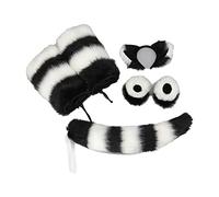 TOOYFUL Fausse Loup Oreilles Queue Cosplay Ensemble Bandeau Cheveux Cerceau Pince À Cheveux Animal En Peluche Furry Accessoires pour Halloween Party, le noir