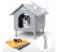 Toozey - Maison surélevée pour chat résistante aux intempéries avec coussin chauffant pour animaux de compagnie - Abri isolé en hiver extrêmement imperméable