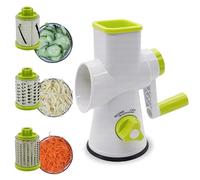 Top 3 Râpe à fromage rotative, trancheuse à légumes avec trois tambours de râpe, râpe manuelle sûre et fiable, base d'aspiration sous vide, pour légumes, fruits, fromage