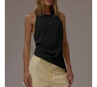 Top à col montant avec encolure ras-du-cou, ourlet asymétrique, dos ouvert avec lien. Tenue de bureau décontractée, élégante pour le travail, les brunchs, les fêtes de printemps et d'été. L,M,S,XL,XS,