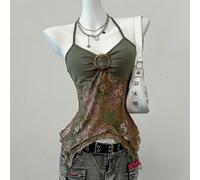 Top à col ras-du-cou sans dos avec imprimé rétro en maille, style concert country d'été L,M,S,XL,XS,XXL,XXS,XXXL,XXXXLMotif texturéTissu tricoté