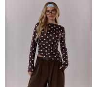 Top à col rond à manches longues à pois contrastés, mignon, pour sortir, quotidien, bureau, école, printemps, été, décontracté, élégant, Fête des Mères L,M,S,XL,XSGéométriqueTissu tricoté