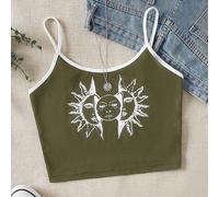 Top à fines brides à imprimé soleil à liseré contrastant L,M,S,XL,XS,XXL,XXSGalaxieTissu tricoté