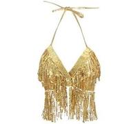 top à franges festival danse sequins or femme - boland 44570 Jaune