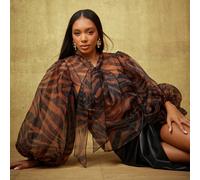 Top à manches ballons en organza transparent avec imprimé animal et nœud L,M,S,XL,XXLPlantesOrganza