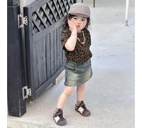 Top à manches courtes à col rond imprimé léopard, style décontracté de rue pour toddler girls 6-9M,9-12M,12-18M,18-24M,2-3YImprimé léopard,Motif texturéÉtoffe