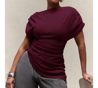 Top à manches courtes avec épaules ouvertes et ourlet asymétrique, style business décontracté, polyvalent, essentiels élégants, chic de bureau, du travail au w nd L,M,S,XL,XXLUnicoloreTissu tricot
