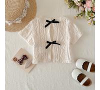 Top à manches courtes en tricot jacquard avec nœud papillon mignon pour bébé fille. Tenue d'été polyvalente. Assortiment mère-fille pour vacances et plage en été 6-9M,9-12M,12-18M,18-24M,2-3Y,3-6MLett