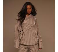 Top à manches longues ample avec nœud sur le côté, texture rayée. Printemps été, vacances, plage, élégant, festival Ibiza, vacances, tajine L,M,S,XL,XSRayéTissu tissé