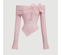 Top à manches longues avec nœud papillon à épaules dénudées pour femmes, idéal pour la rentrée scolaire, hauts mignons pour l'école, hauts d'automne, hauts preppy L,M,S,XL,XS,XXL,XXS,XXXL,XXXXLTissu t