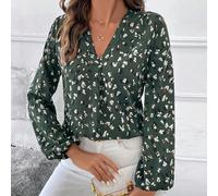 Top à manches longues col en V imprimé intégral élégant pour femmes, idéal pour l'hiver, l'automne, Thanksgiving, Halloween, sortie entre amis, soirée, travail. Chemisier à manches longues pour femmes