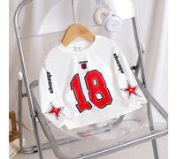 Top à manches longues col rond pour bébé garçon, style casual quotidien américain sport de rue avec imprimé numérique 6-9M,9-12M,12-18M,18-24M,2-3YBlocs de couleur,Géométrique,LettresTissu tricoté