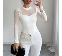 Top à manches longues élégant de couleur unie, ajusté et transparent, avec épissure élastique. Automne/Hiver pour femmes L,M,S,XL,XSUnicoloreTissu tricoté
