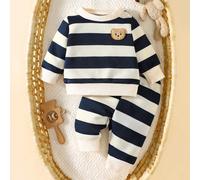 Top à manches longues et col rond rayé noir et blanc à motif ourson pour nouveau-né garçon, assorti à un pantalon de la même couleur. Style à la mode, décontracté, simple et mignon. 6-9M,0-1M,1-3M,3-6