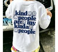 Top à manches longues pour bébé garçon avec imprimé vintage visage & texte, T-shirt col ras-du-cou avec slogan Kind People, tenue douce quotidienne d'automne pour nouveau-né garçon 6-9M,9-12M,12-18M,1