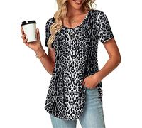 Top à pois pour femme - Grande taille - Bouton - Col en V - Plissé - Décontracté - Manches courtes - Tunique ample - Noir - Gris - Orange - Rose - Blanc - S M L XL XXL 3XL 4XL 5XL, gris, XXL