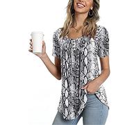 Top à pois pour femme - Grande taille - Bouton - Col en V - Plissé - Décontracté - Manches courtes - Tunique ample - Noir - Gris - Orange - Rose - Blanc - S M L XL XXL 3XL 4XL 5XL, Blanc., M