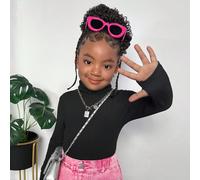 Top ajusté à manches longues, col rond, tricoté, couleur unie noire, décontracté pour jeune fille, assorti pour frères et sœurs 6Y,7Y,4Y,5YUnicolorePolyester
