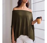 Top ample asymétrique à épaules dénudées vert olive pour femmes, design multi-façons, couche de base décontractée polyvalente et amincissante pour l'été SHEIN X Designer Drop SHEIN X favorise la créat