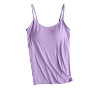 Top avec Soutien Gorge Intégré, Femme débardeur avec Soutien-Gorge Bretelles Fines Rembourré Camisole Tanks Camisole Intégré Soutien-Gorge Réglable Spaghetti sous-Vêtement Confortable