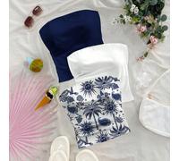 Top bandeau à imprimé arbre de cocotier et fleur de noix de cajou du dieu du soleil + couleur unie, convient pour les vacances d'été, grande taille 0XL,1XL,2XL,3XL,4XLPlantesÉtoffe